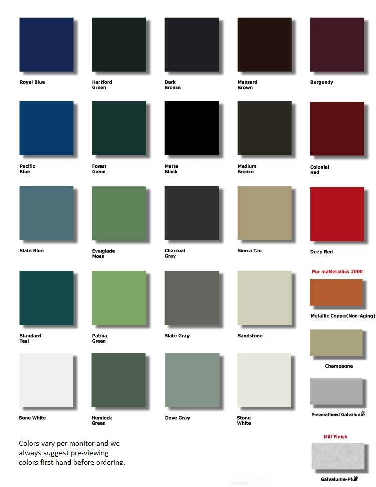 Metal Roofing Colors Chart