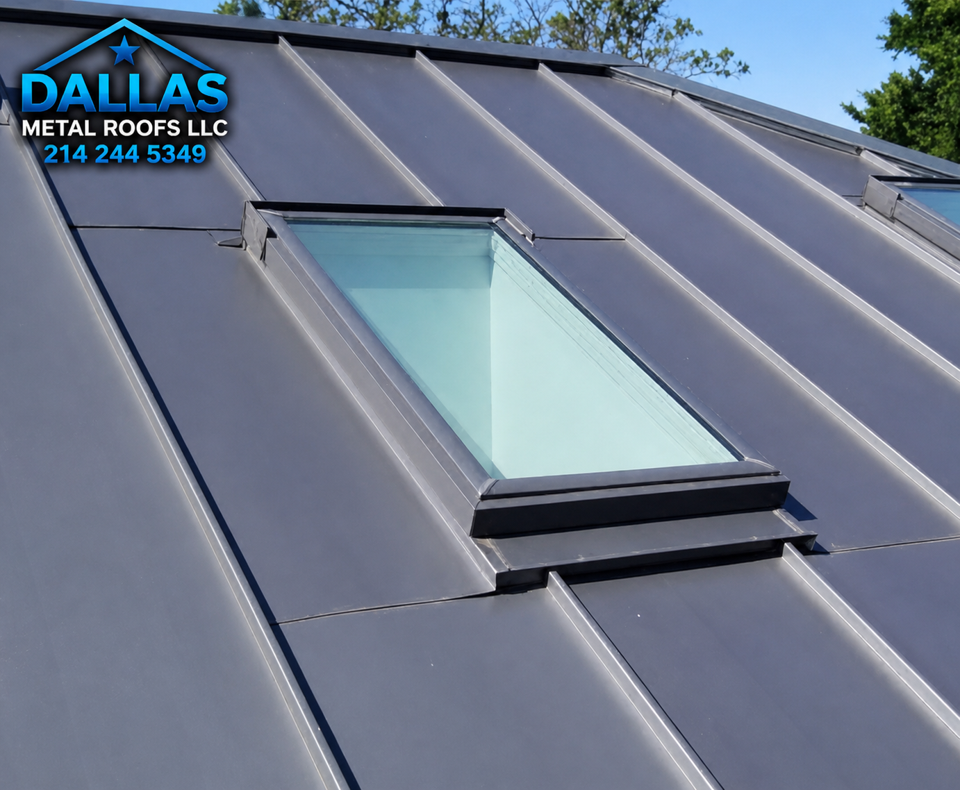 Weatherford standing seam metal roof with skylights