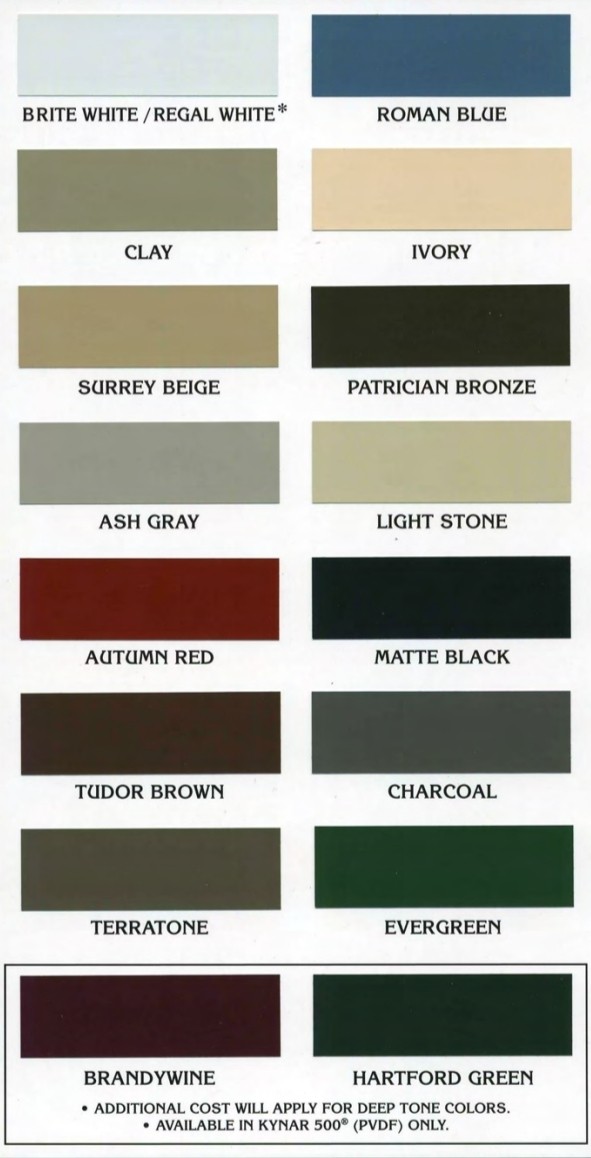 McElroy Sheffield sheet metal color chart for Weatherford roofing